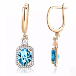 18K Gold Plated Blue and White CZ Earrings